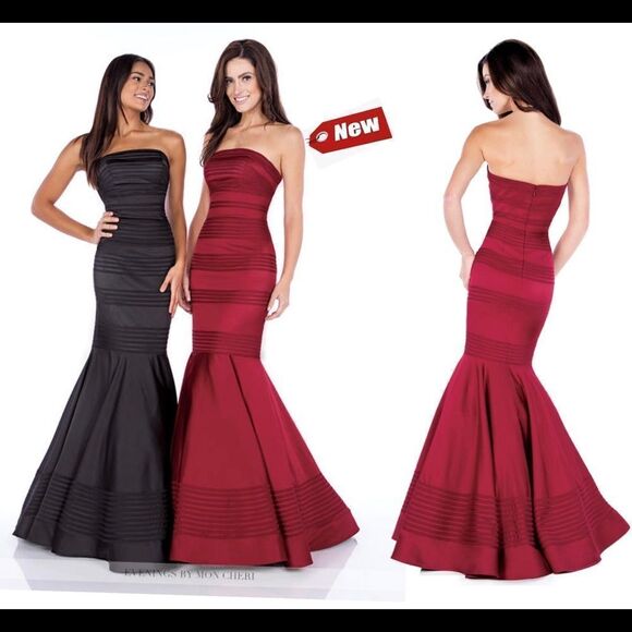 Evenings By Mon Cheri red mermaid strapless evening prom grad bridesmaid gown🔥 - Picture 1 of 16